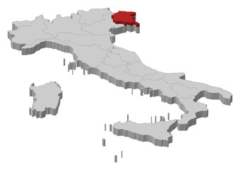 Fototapeta premium Map of Italy, Friuli-Venezia Giulia highlighted