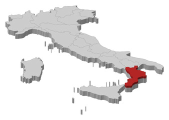 Map of Italy, Calabria highlighted