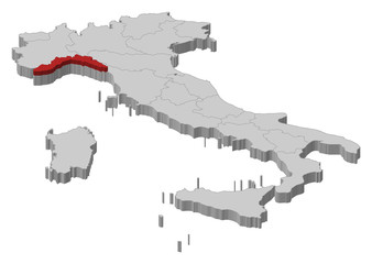 Map of Italy, Liguria highlighted