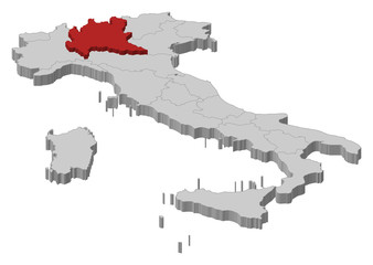 Map of Italy, Lombardy highlighted