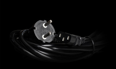 Power cable close-up on a black background