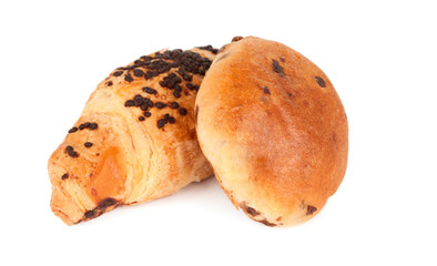 croissant and bun with chocolate
