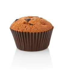 sweet chocolate cake in basket isolated on white background