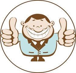 Businessman showing thumbs up. Vector illustration.