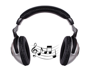 Fototapeta na wymiar headphones and sound wave isolated on a white background
