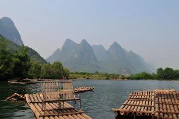 Foto op Canvas Radeaux en bambou sur la rivière Li © bobdu11