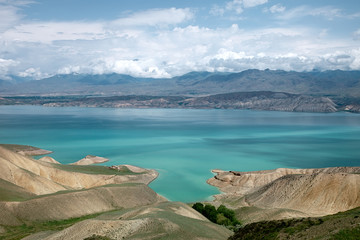 Toktogul  highland mountain lake in Kyrgyzstan