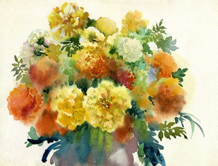 Watercolor Flower Collection: Bouquet of Marigold
