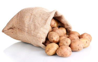 fresh potatoes in the bag isolated on white