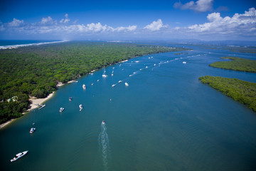 Aerial view of yachts