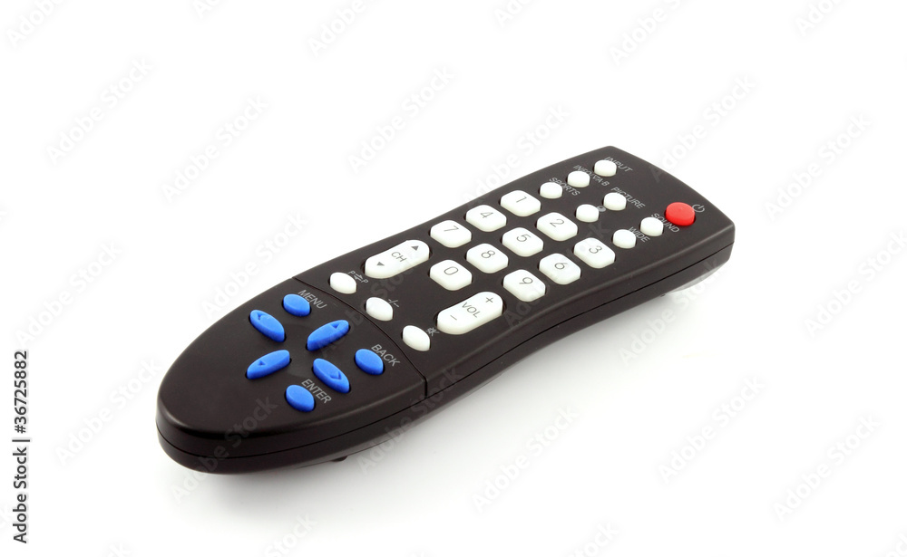 Wall mural black tv remote control isolated on white background