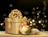 &quot;Golden Christmas lights background with ornaments.&quot; Stock image and royalty-free vector files
