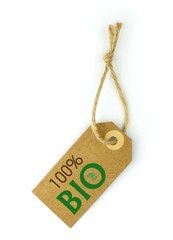 Label 100% BIO green text and leaf