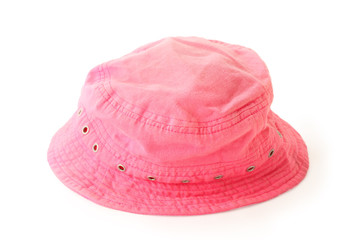 girlish pink panama with finishing seams and rivets on white