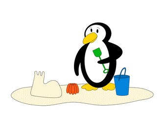 Sommerferien: Pinguin mit Sandburg