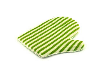 close up of kitchen protective glove on white background