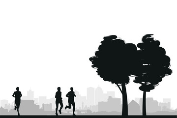 runners on a cityscape background