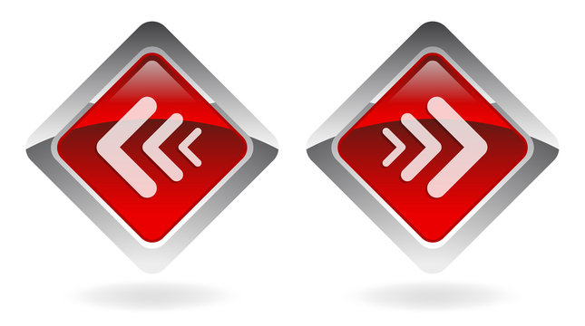 red vector buttons set  "previous-next"