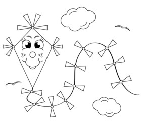 coloring book with kite - vector illustration
