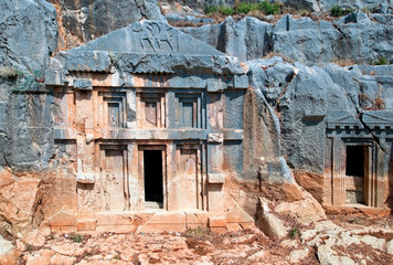 Lycian rock-cut tombs in Myra, Turkey