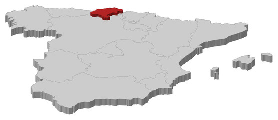 Map of Spain, Cantabria highlighted