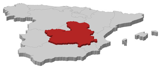 Obraz premium Map of Spain, Castile-La Mancha highlighted
