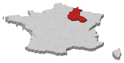 Map of France, Champagne-Ardenne highlighted