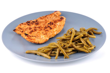 Escalope panée et haricots verts