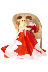 moose holding a Canadian flag