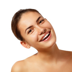 Obraz premium teen girl - happy young natural beauty over white
