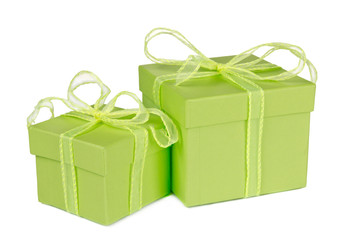 Green gifts, isolated on white background