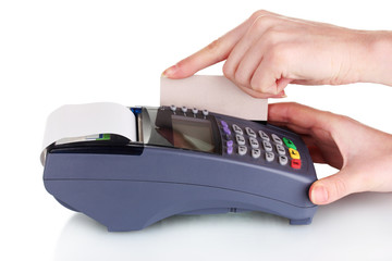 bank terminal and credit card processing isolated on white