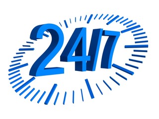 24/7 work concept blue numbers