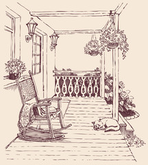 Vector drawing  rocking chairs on the veranda