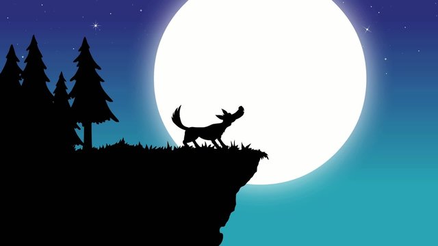 Wolf howling to moon - silhouette