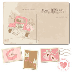 Vintage Postcard and Postage Stamps - for wedding design