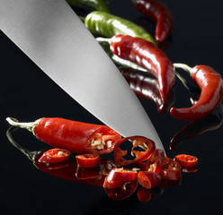 chillies and kitchen knife