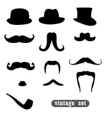 vintage set, with mustaches, hats and one pipe