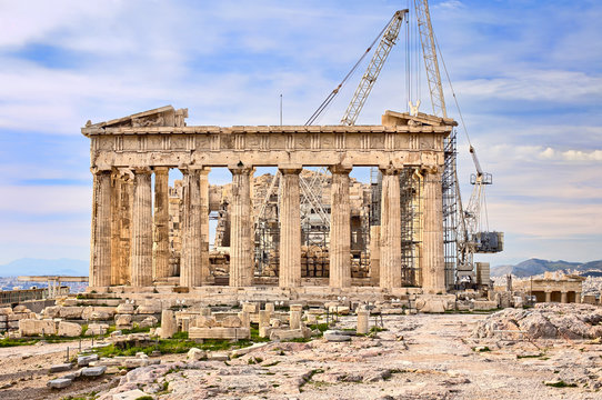 Reconstruction of Greek Parthenon on  Acropolis in Athens