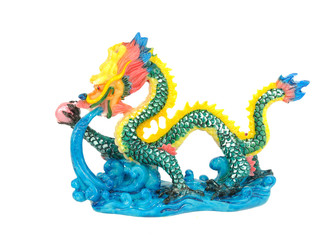 Colorful chinese dragon statue on white background