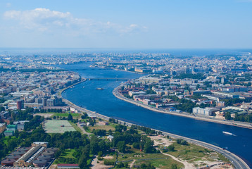 Birdseye view of Neva river in St. Petersburg, Russia