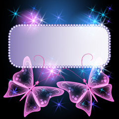 Glowing background with transparent butterfly and stars