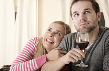 A young happy couple after dinner