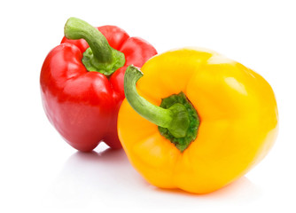 Yellow and Red paprica on white background