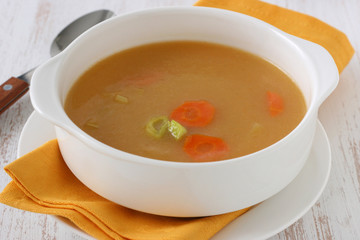 leek soup in white bowl