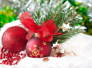 Christmas toys on a snow.