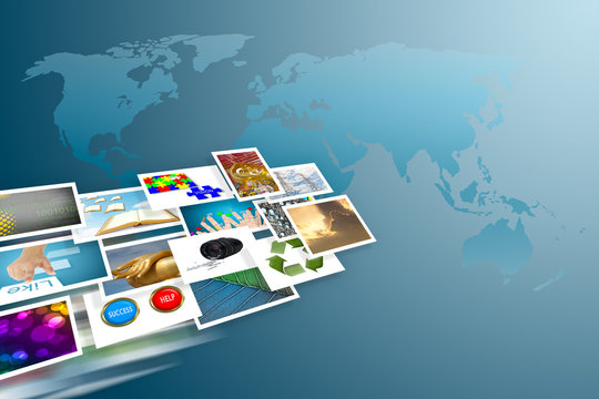 social media cocept and images streaming around the world