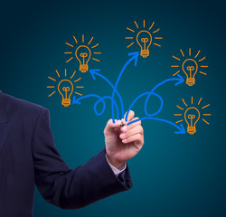 many idea light bulb writing by hand