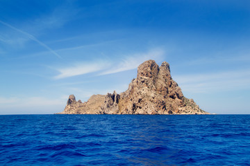 Ibiza Es Vedra island in Mediterranean blue