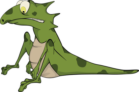 Green little lizard. Cartoon